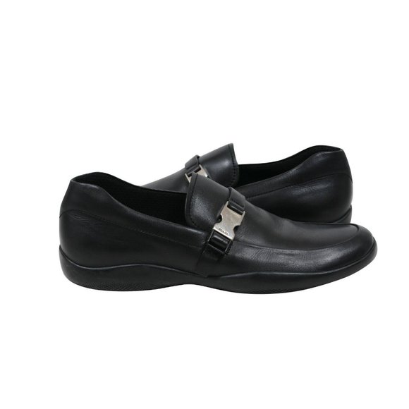 Prada Mens Spazzolato Rois Buckle Loafers Size US10 P9 Black Leather Slip Ons - Picture 4 of 9